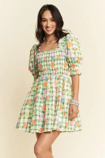 & Dani Fruits Printed Smocking Mini Dress DJPT